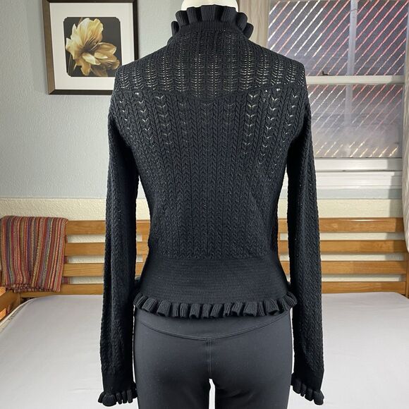 Industry Republic Clothing Ruffle Knit Mock Neck Sweater Women's Med Sheer Black - Picture 4 of 16